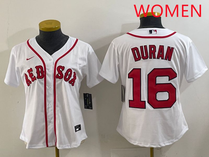 Women 2025 Boston Red Sox 16 Duran White Game Nike MLB Jersey style 1